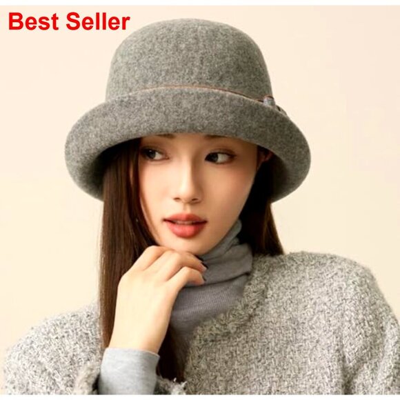 Vintage Felt Cloche Hat Polyester Bucket Fedora with Adjustable Drawstring main image 5